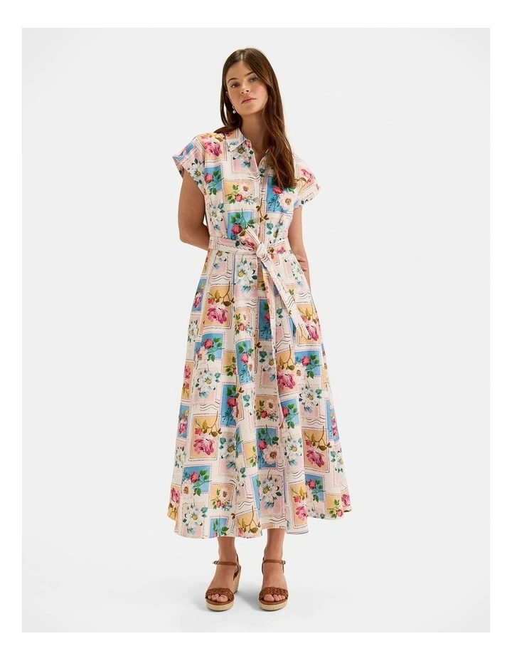 Postcards Maxi Shirt Dress in Ivory image 1