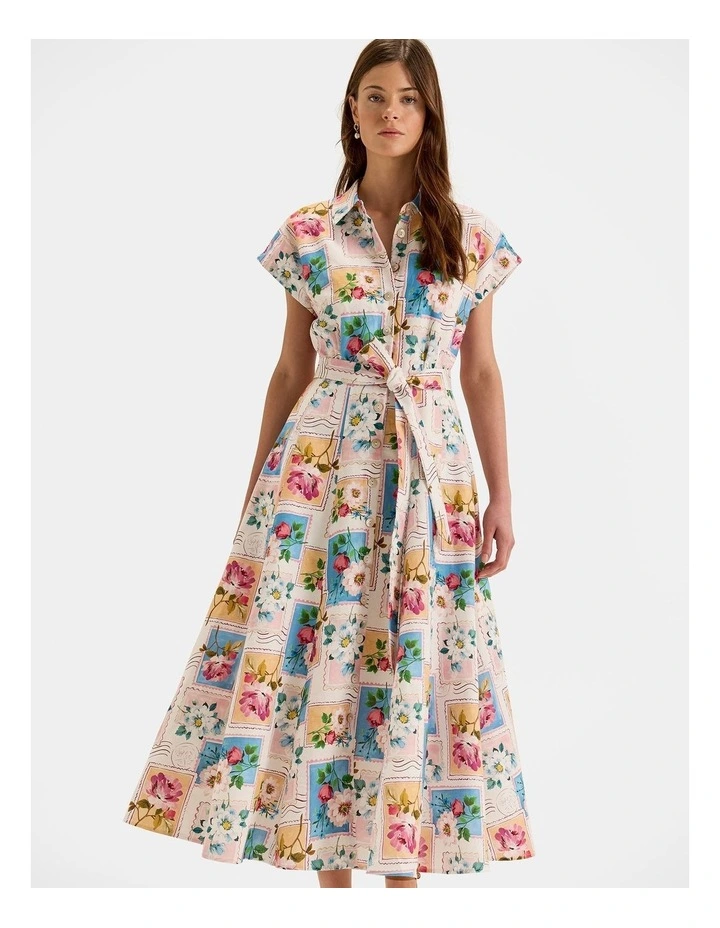 Postcards Maxi Shirt Dress in Ivory image 4