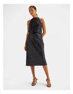 Sasha Sequin Pencil Skirt in Blue