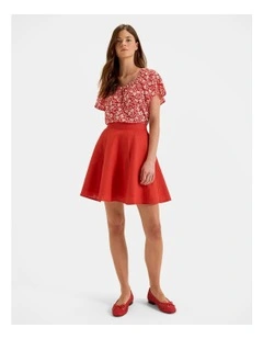 Norah Linen Mini Skirt in Hibiscus