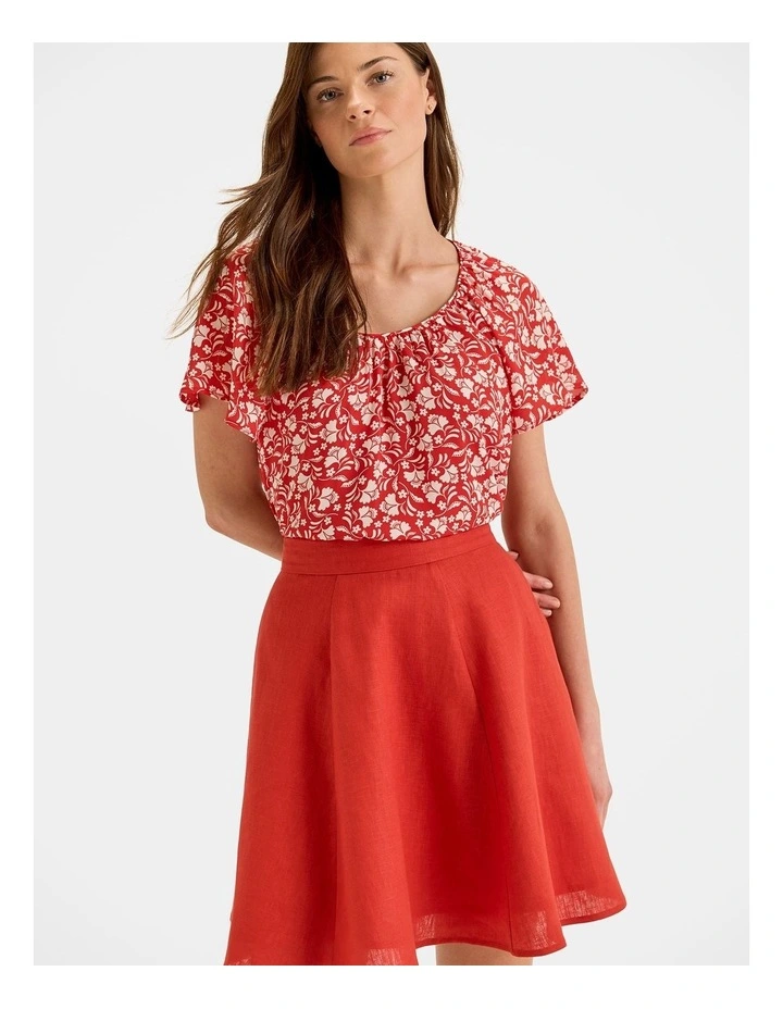 Norah Linen Mini Skirt in Hibiscus image 6