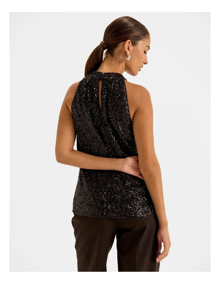 Sasha Sequin Halter Top in Black image 2