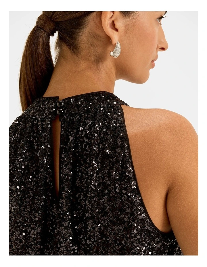 Sasha Sequin Halter Top in Black image 3