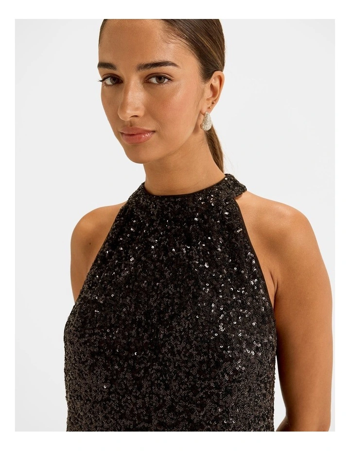 Sasha Sequin Halter Top in Black image 4