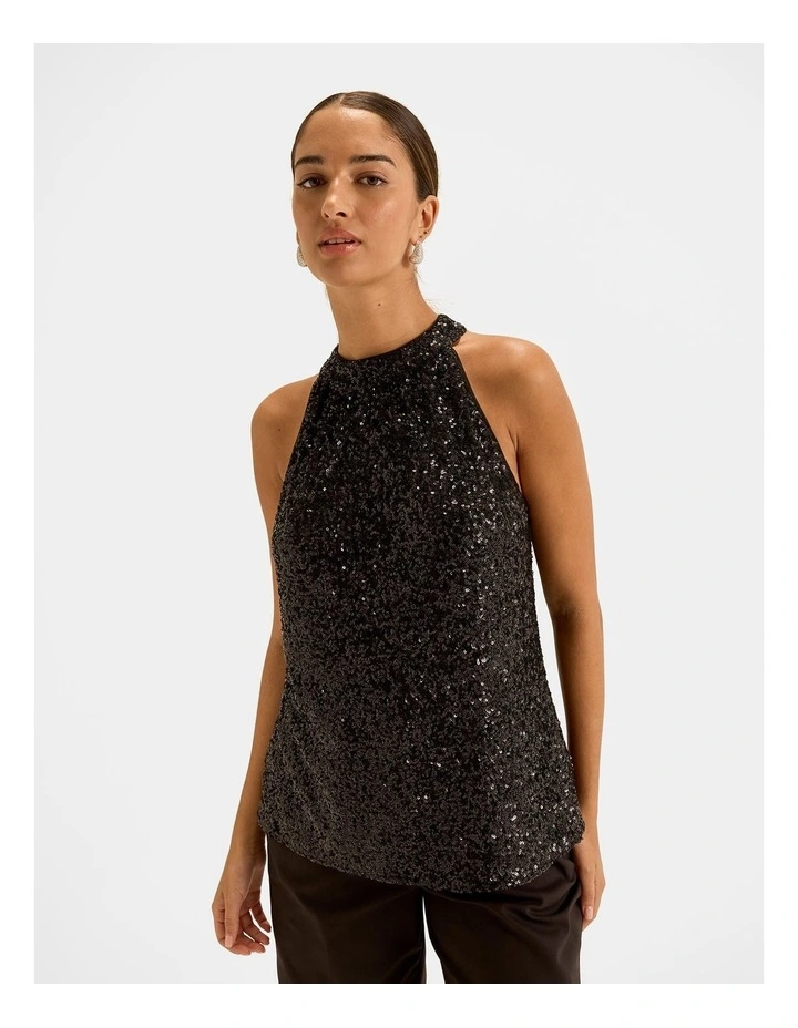 Sasha Sequin Halter Top in Black image 5