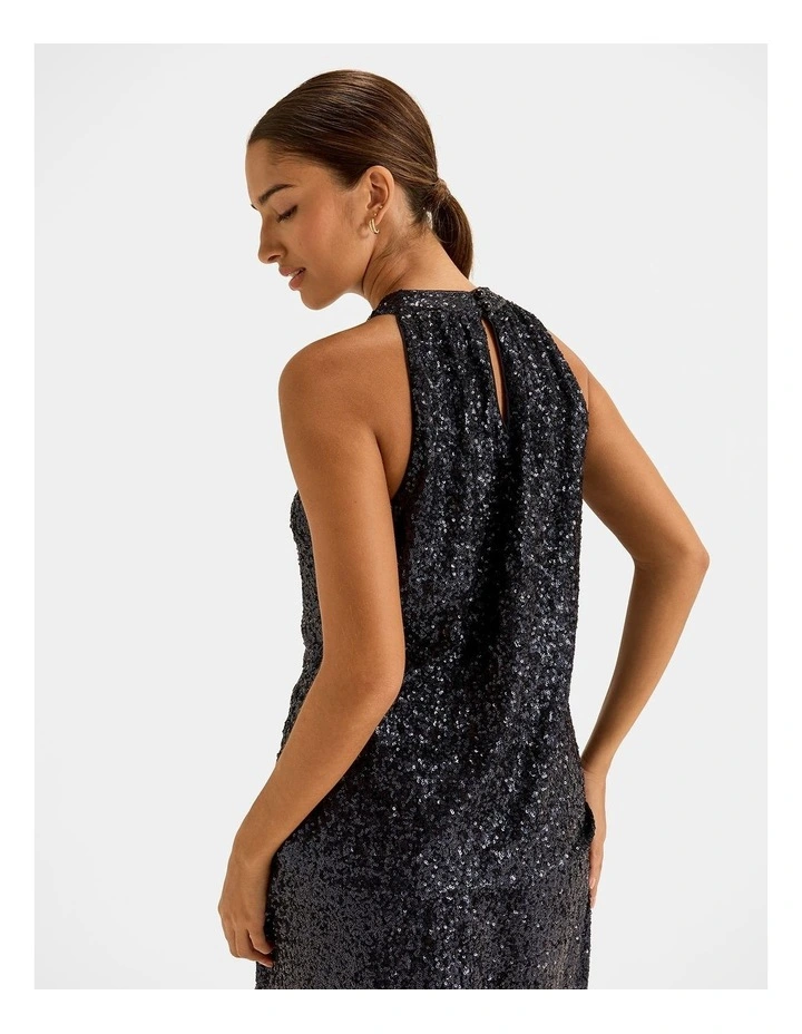 Sasha Sequin Halter Top in Ink image 2