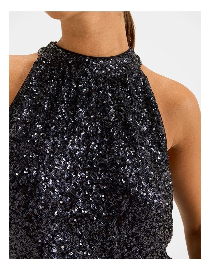 Sasha Sequin Halter Top in Ink image 3