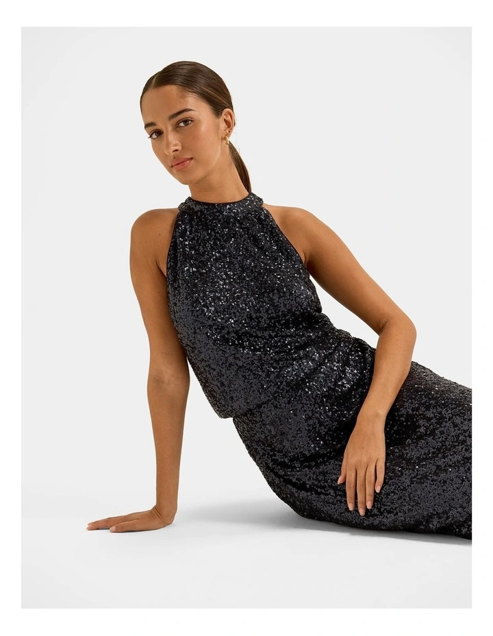 Sasha Sequin Halter Top in Ink image 5