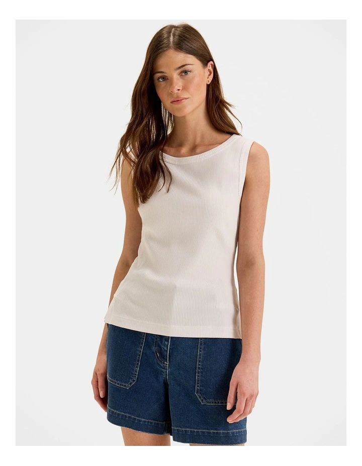 Olivia Ribbed Tank Top in Ivory image 3