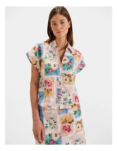 Postcards Cropped Shirt in Ivory