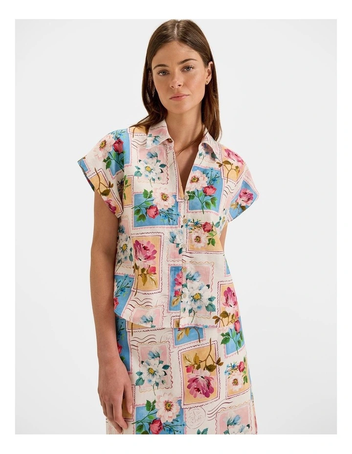 Postcards Cropped Shirt in Ivory image 1