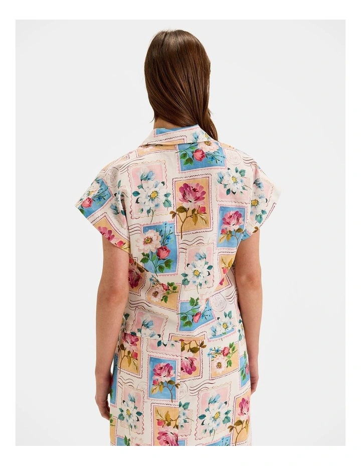 Postcards Cropped Shirt in Ivory image 2