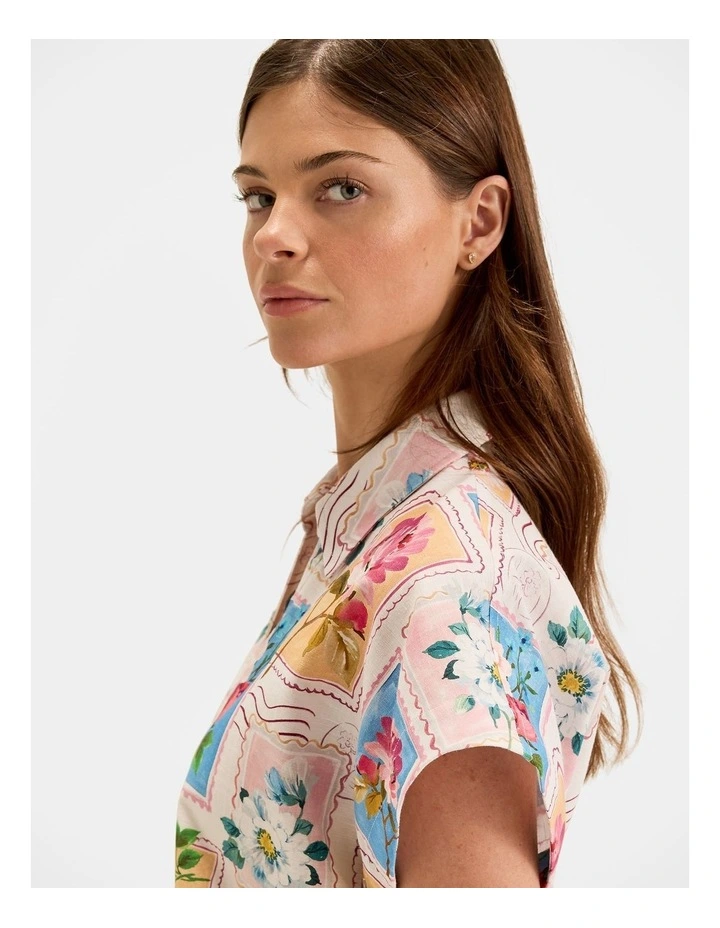 Postcards Cropped Shirt in Ivory image 3