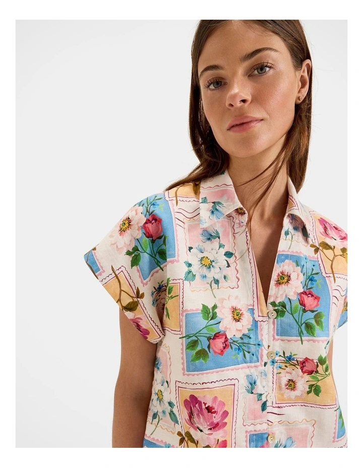 Postcards Cropped Shirt in Ivory image 4