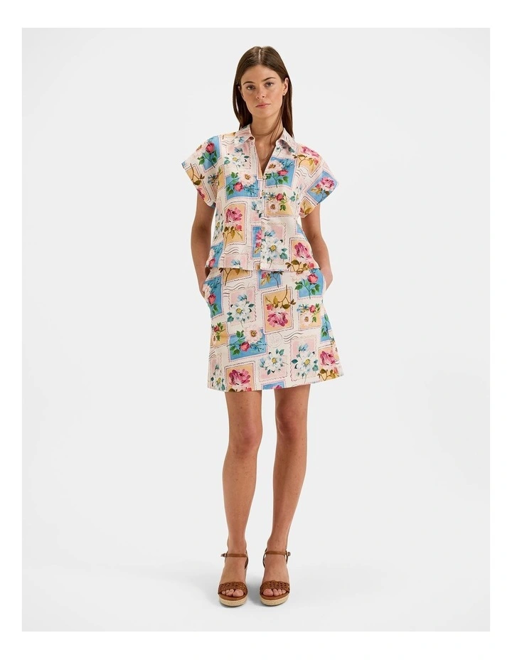 Postcards Cropped Shirt in Ivory image 6