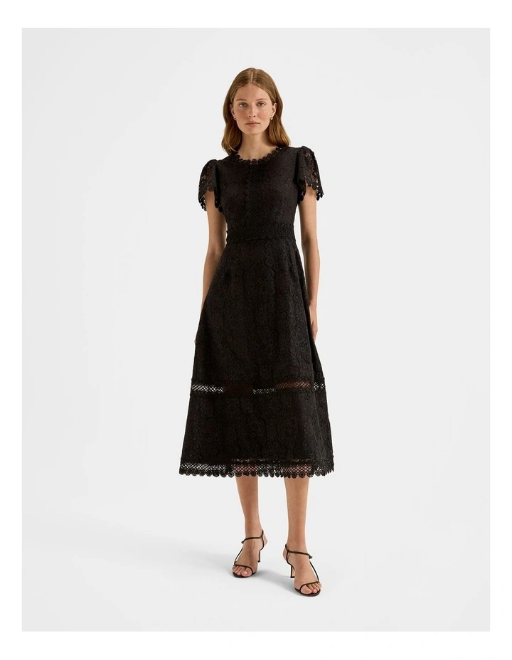 Cosmos Lace Midi Dress in Black image 1