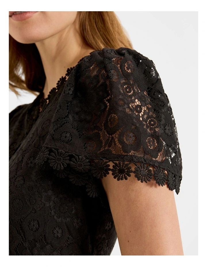 Cosmos Lace Midi Dress in Black image 3