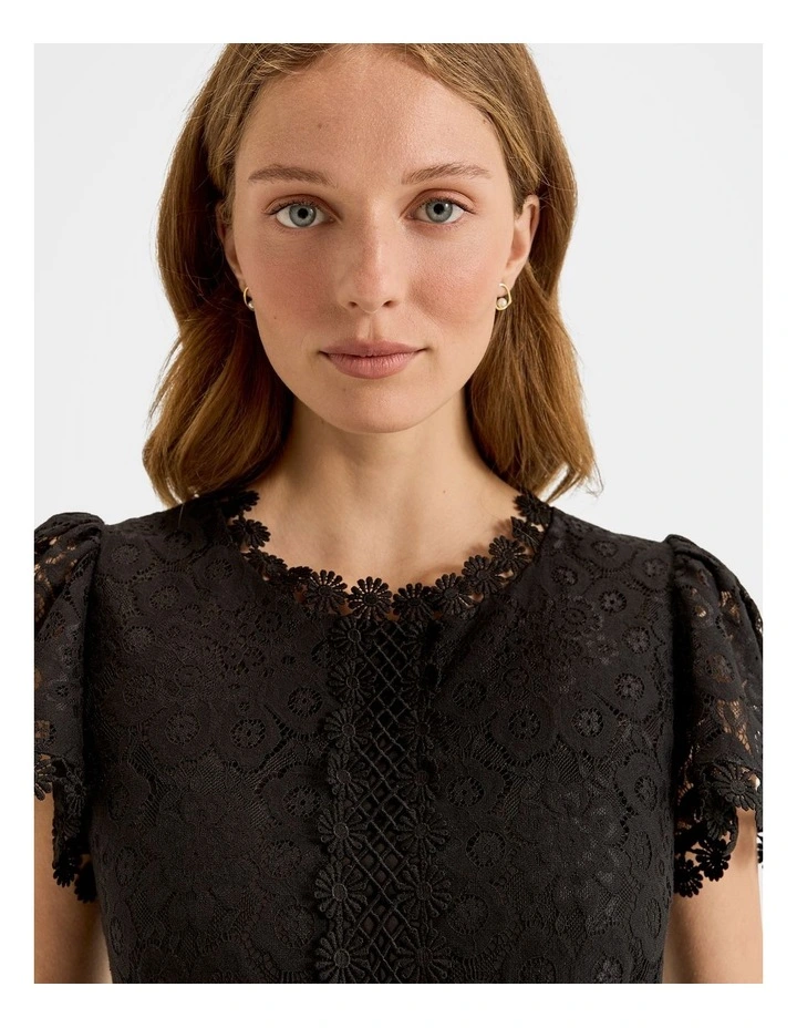 Cosmos Lace Midi Dress in Black image 4