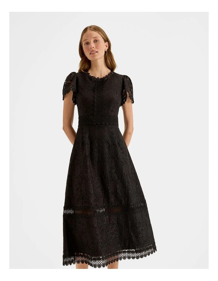 Cosmos Lace Midi Dress in Black image 6