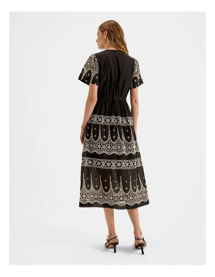 Florida Embroidered Midi Dress in Black image 2