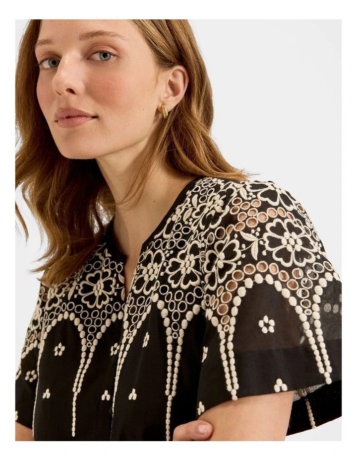 Florida Embroidered Midi Dress in Black image 4