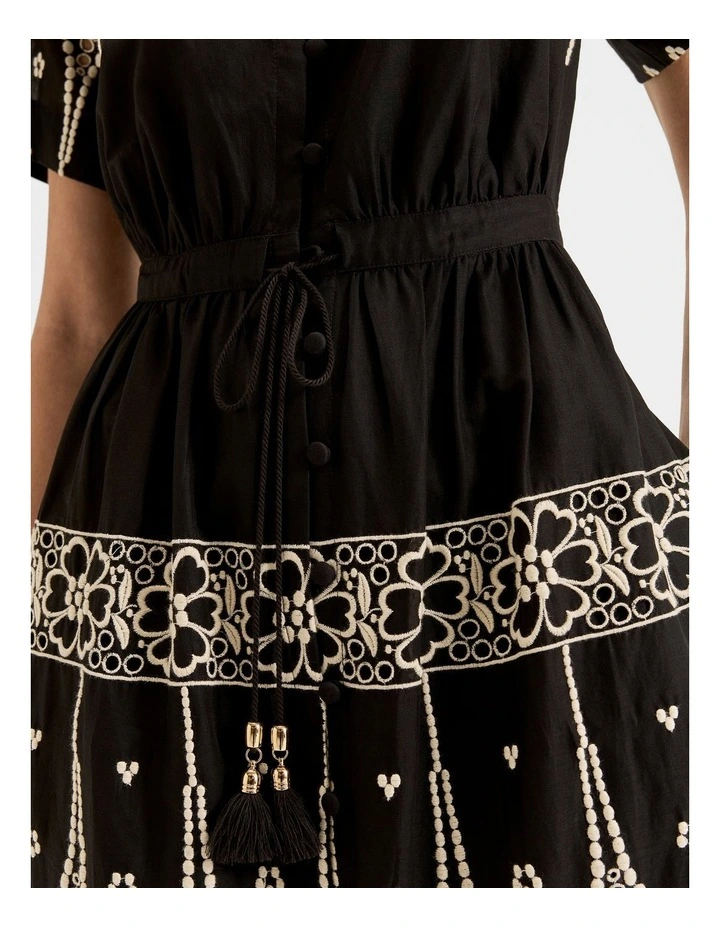 Florida Embroidered Midi Dress in Black image 5