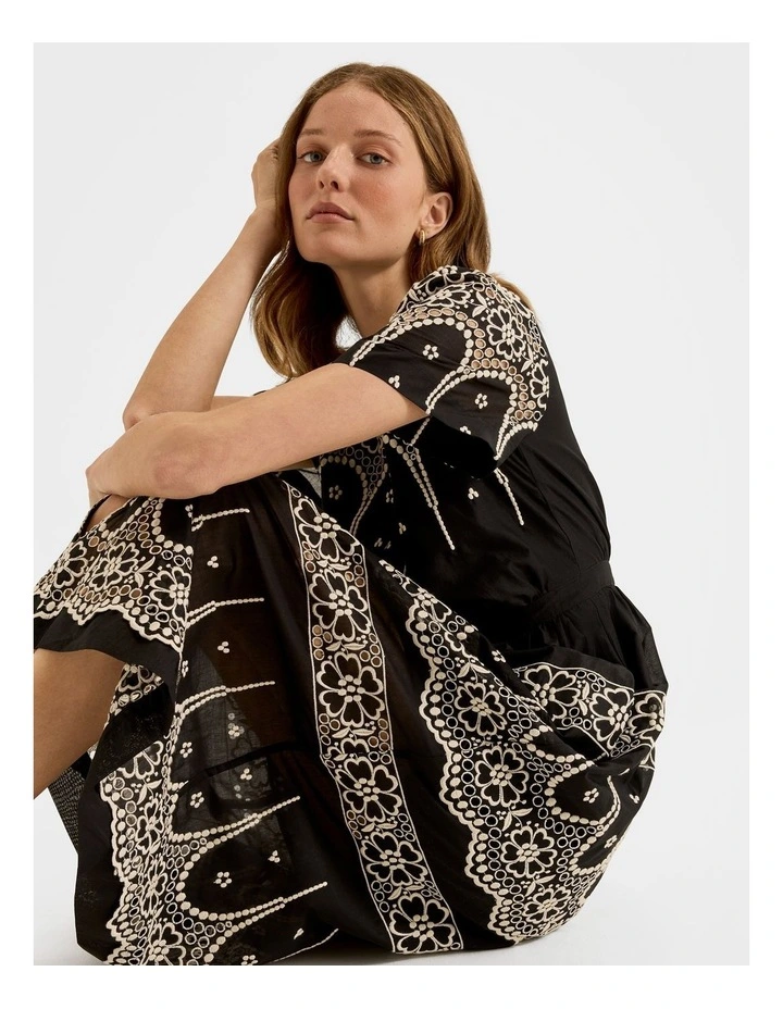 Florida Embroidered Midi Dress in Black image 6