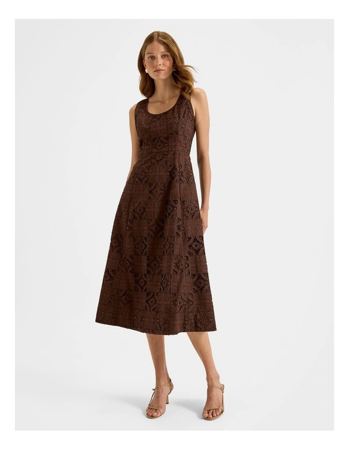 Noosa Embroidered Midi Dress in Brown image 1