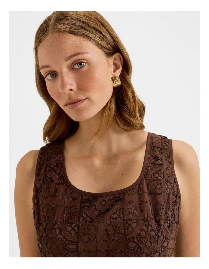 Noosa Embroidered Midi Dress in Brown image 4