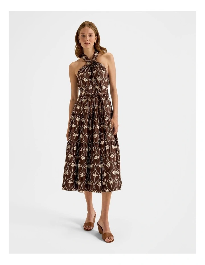 Palms Halter Sun Dress in Chocolate image 1