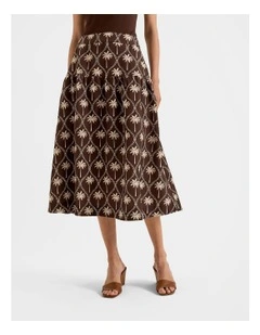 Palms Midi Skirt in Chocolate