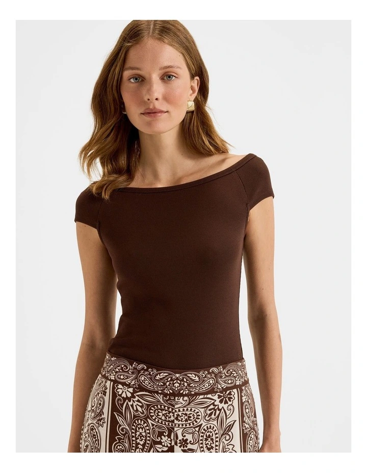 Isla Ribbed Top in Chocolate image 1