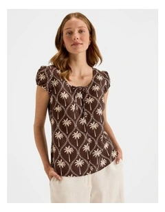 Palms Blouse Top in Chocolate