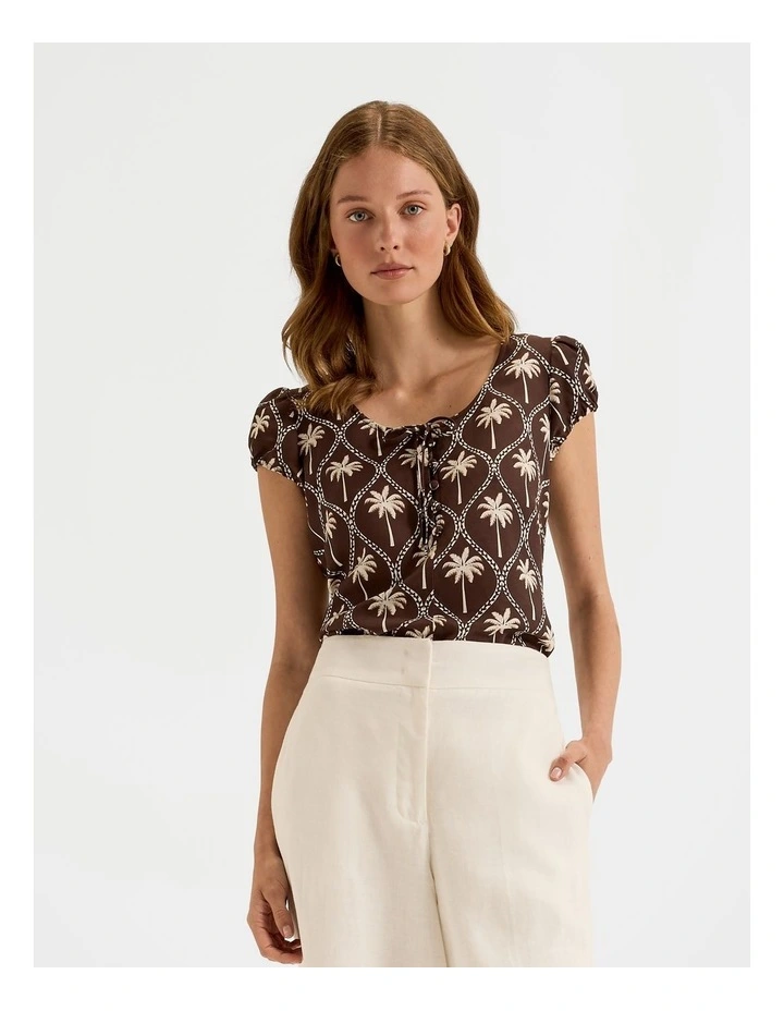 Palms Blouse Top in Chocolate image 3