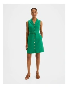 Victoria Linen Mini Dress in Emerald