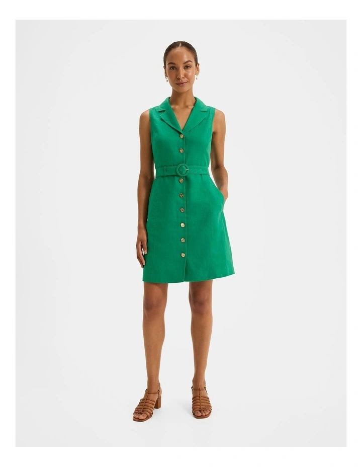 Victoria Linen Mini Dress in Emerald image 1