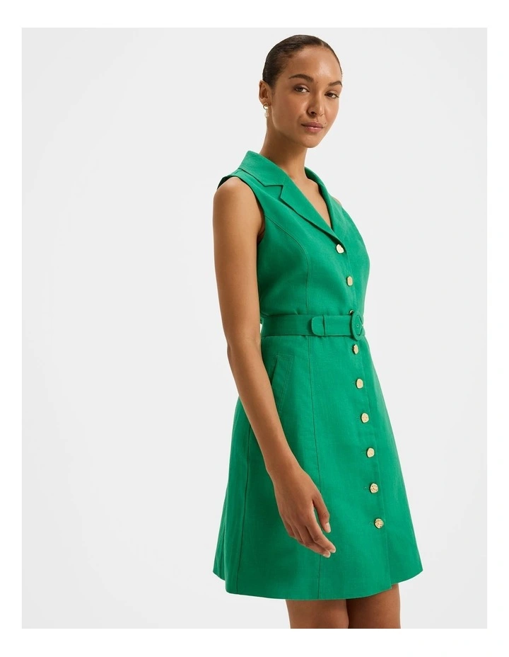 Victoria Linen Mini Dress in Emerald image 3
