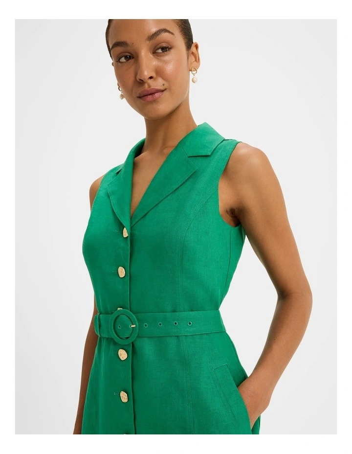 Victoria Linen Mini Dress in Emerald image 4