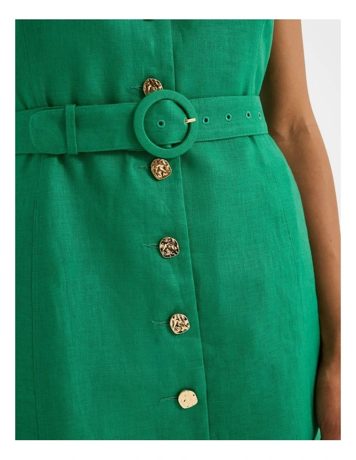 Victoria Linen Mini Dress in Emerald image 5