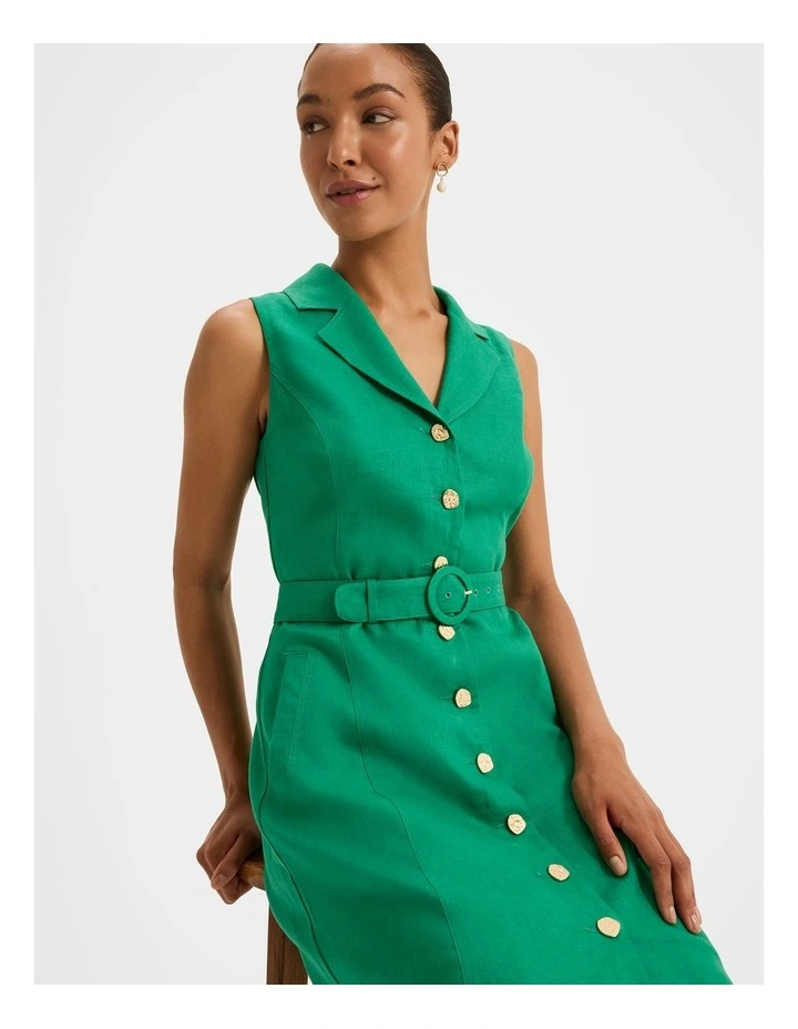 Victoria Linen Mini Dress in Emerald image 6