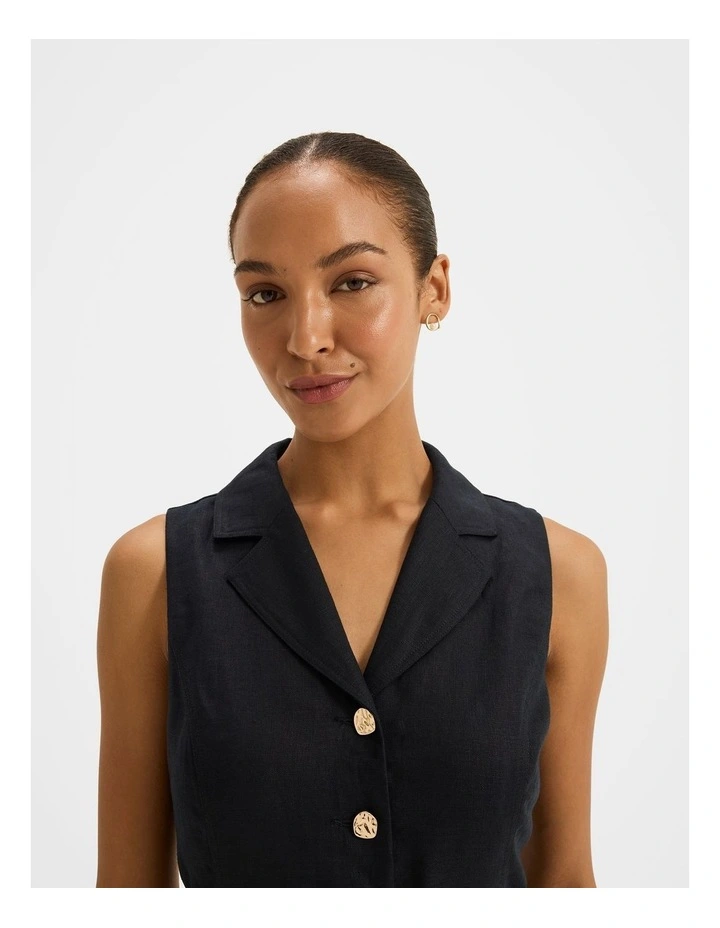 Victoria Linen Mini Dress in Ink image 3