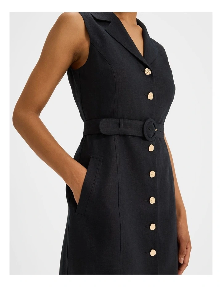 Victoria Linen Mini Dress in Ink image 4