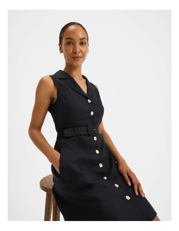 Victoria Linen Mini Dress in Ink image 5