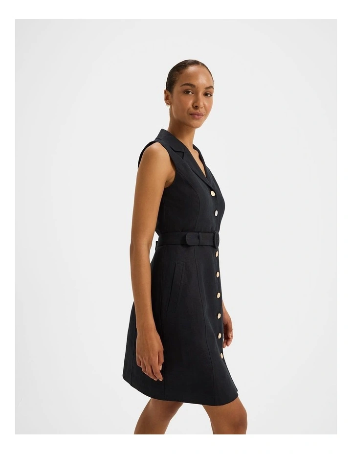 Victoria Linen Mini Dress in Ink image 6