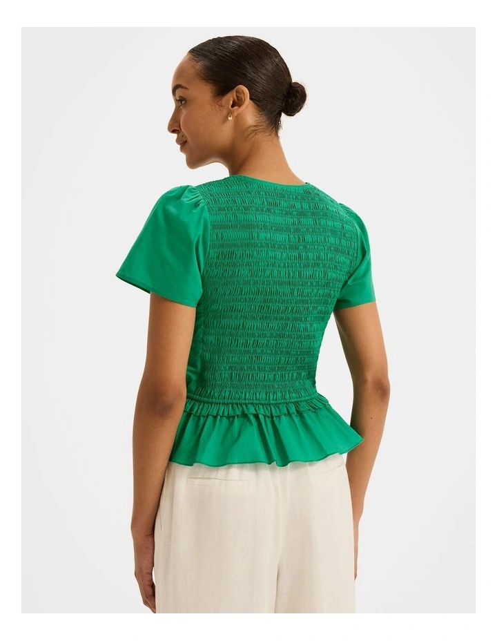 Lillie Shirred Peplum Top in Emerald image 2