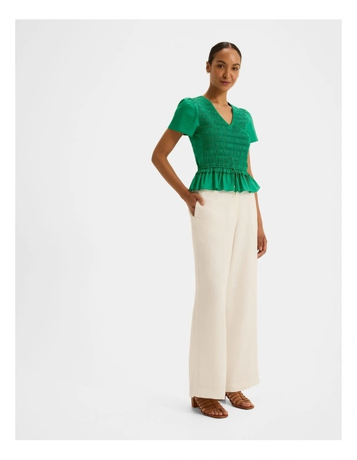 Lillie Shirred Peplum Top in Emerald image 6
