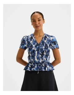 Elizabeth Shirred Peplum Top in Ivory