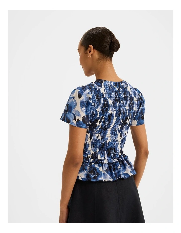 Elizabeth Shirred Peplum Top in Ivory image 2