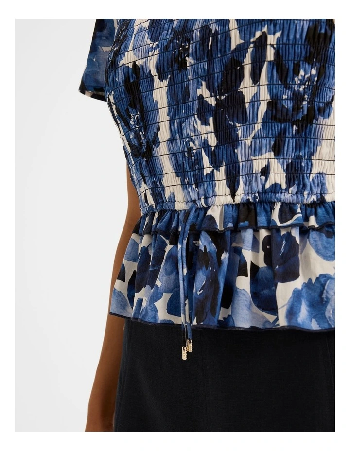 Elizabeth Shirred Peplum Top in Ivory image 4