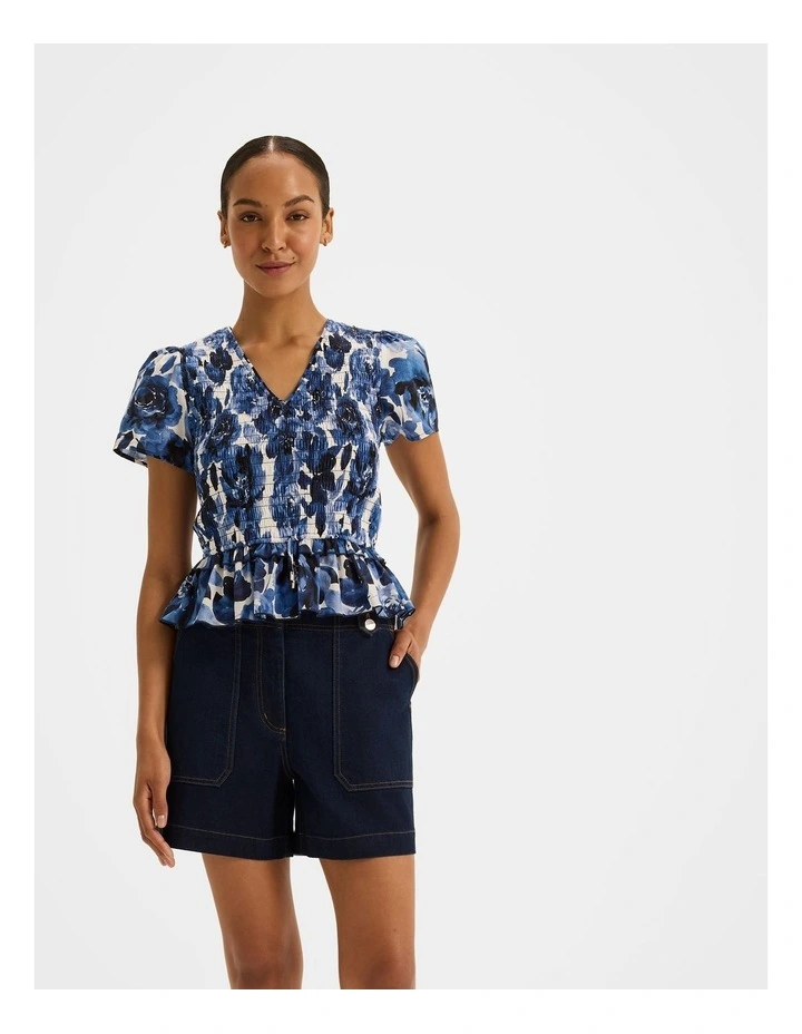 Elizabeth Shirred Peplum Top in Ivory image 5